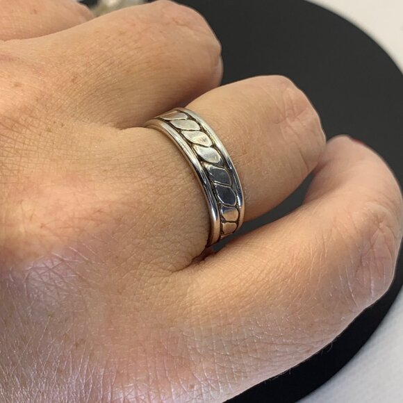 Sterling Silver 925 Handmade Twist Cigar Band Round Wire Borders Size 9.25 - Picture 3 of 7